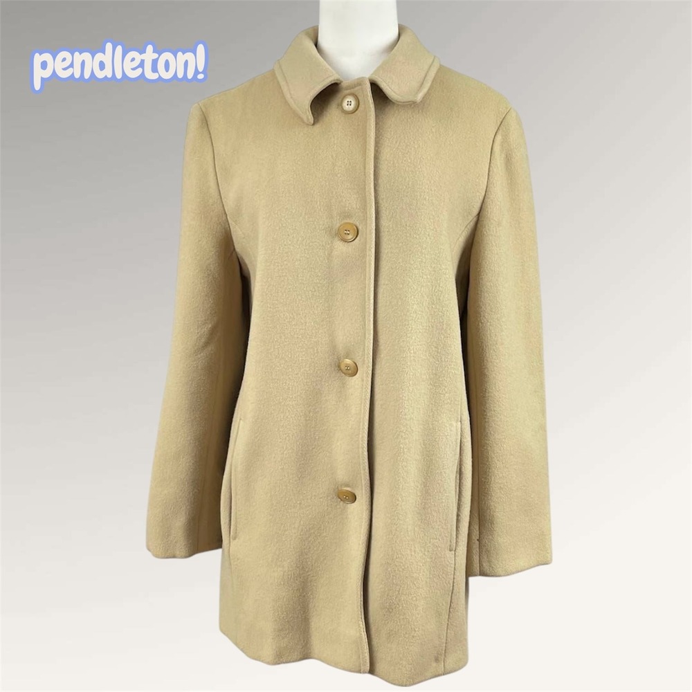 Fashionbilt Walton Classic Beige Wool Blend Button Front Coat Women L